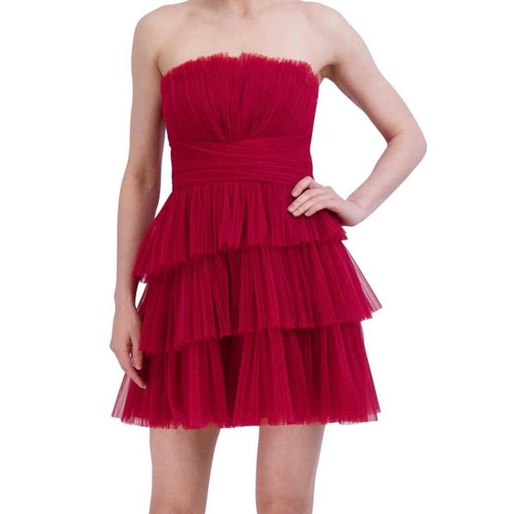 New BCBGMAXAZRIA Women's Strapless Straight Neck Mini Evening Dress,size 2